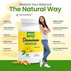 Bella All Natural Damiana Leaves Dietary Supplement,60ct Free shipping