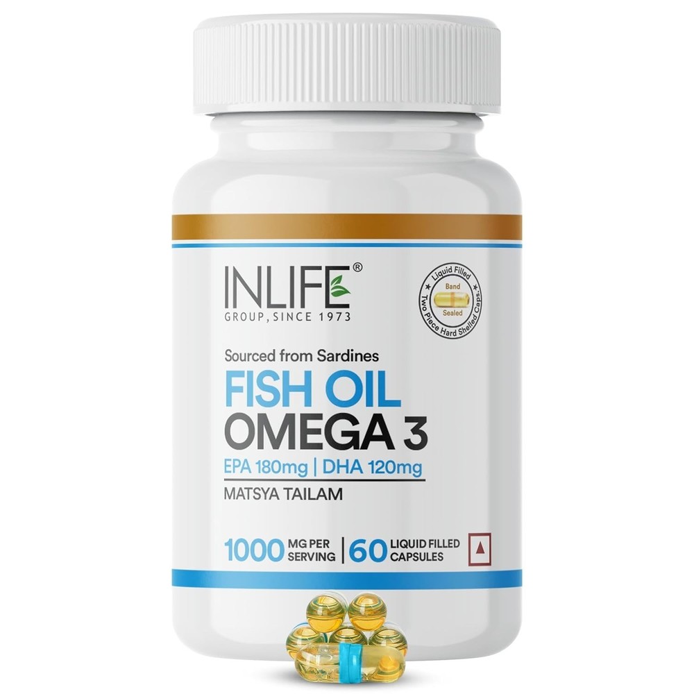 INLIFE Fish Oil Omega 3 1000mg 180 EPA 120 DHA 60 Softgel Capsules Supplement