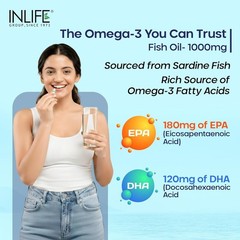 INLIFE Fish Oil Omega 3 1000mg 180 EPA 120 DHA 60 Softgel Capsules Supplement