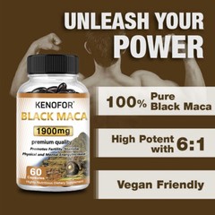 Organic Black Maca Capsules 1900 mg | Boost male energy, balance hormones