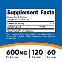 Nutricost Alpha Lipoic Acid 600mg Per Serving 120 Caps, 60 Servings