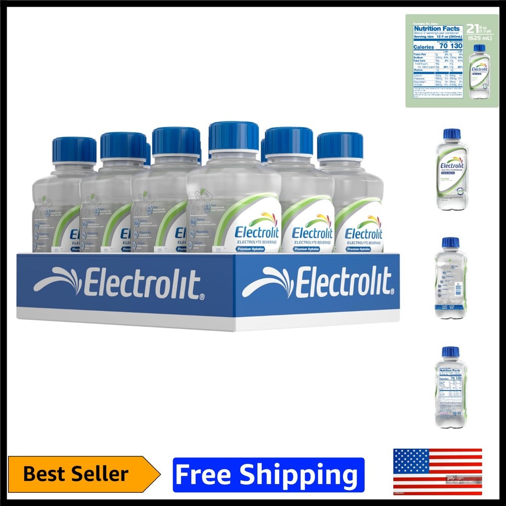 Electrolyte Beverage Coconut Flavor, 21 Fl Oz (Pack of 12) for Instant Hydration