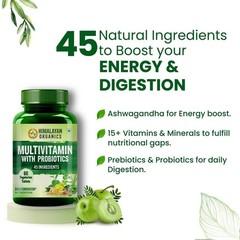 Himalayan Organics Multivitamin With Probiotics – Vitamin C, D, E, B3 – 60 Tabs