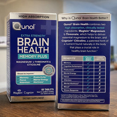 Qunol Extra Strength Brain Health Memory Plus Supplement, 60 Tablets Exp 6/2027