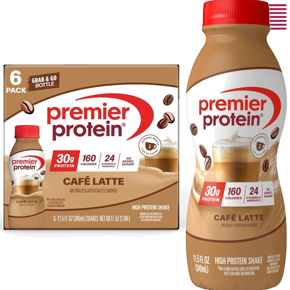 Energy-Boosting Café Latte Shake – 30g Protein, 24 Vitamins, 6 Pack, Gluten-Free