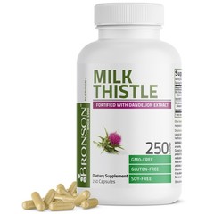 Bronson Milk Thistle Silymarin Marianum & Dandelion 250 Count (Pack of 1)