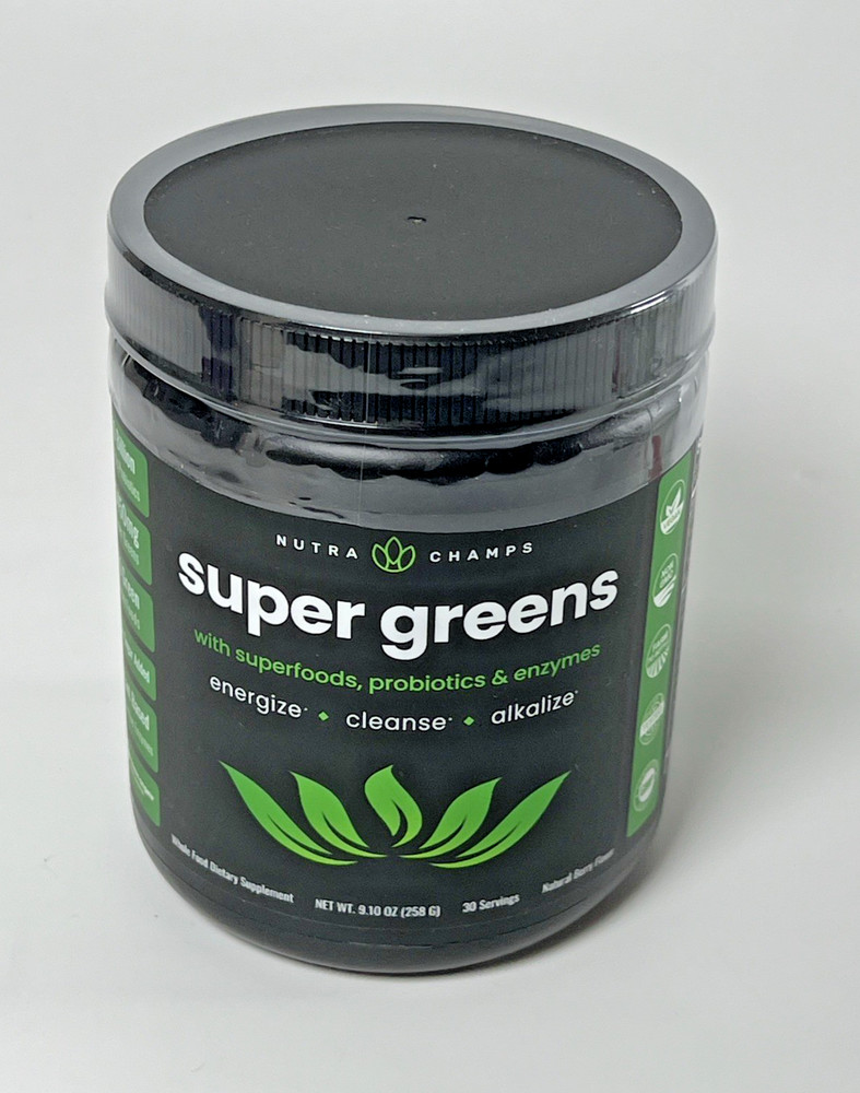NEW Nutrachamps Super Greens Premium Powder w/Superfoods, Probiotics, Enzymes