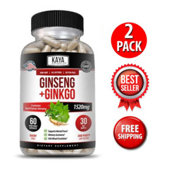 (2 Pack) Ginseng + Ginkgo for Brain Function, Blood Flow, Anti Inflammatory