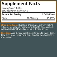 High-Potency Biotin 10,000mcg for Healthy Hair, Skin & Nails – 360 Veggie Tablet