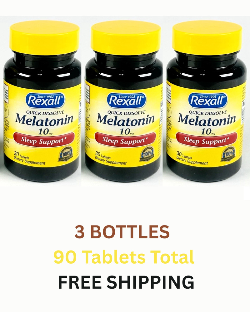 3X Rexall Melatonin 10mg – 30 Quick Dissolve Tablets Each. EXP. 10/2027