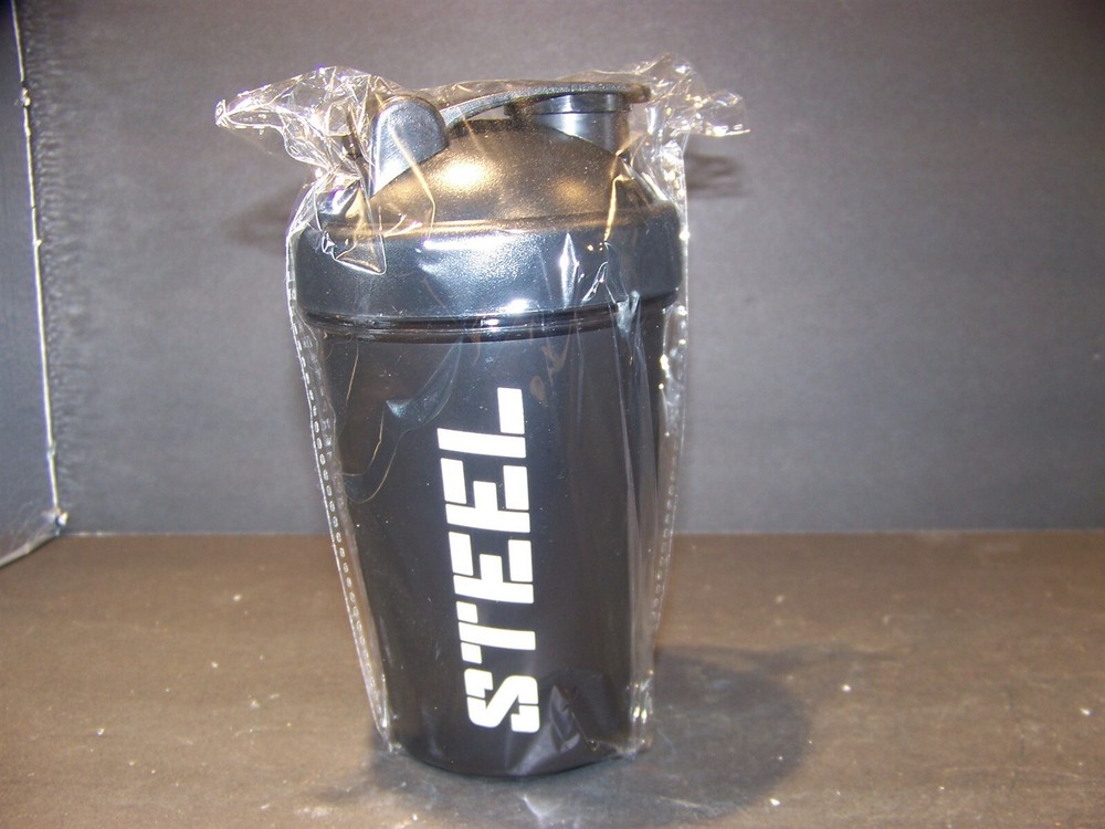 BLACK SHAKER BOTTLE for PROTEIN SHAKES BCAA’S AMINOS STEEL SUPPLEMENTS branded