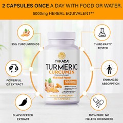 250 Capsules Turmeric Curcumin 5000mg Herbal Extract with BioPerine by YOKABA
