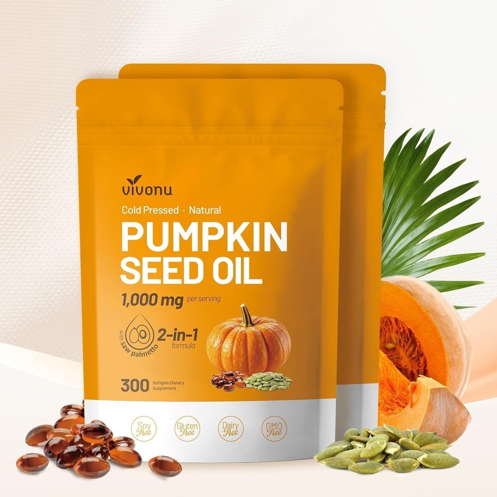 VivoNu Pumpkin Seed Oil with Saw Palmetto Capsules|Cold Pressed, Pure Virgin Oil