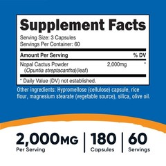 Nutricost Nopal Cactus (2000mg) 180 Vegan Capsules – Prickly Pear Cactus