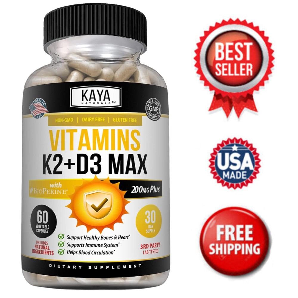 Vitamin K2 (MK7) with D3 5000 IU Supplement, BioPerine Capsules, Immune Health