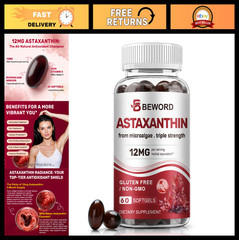 Astaxanthin 12mg with MCT Oil, 60 Softgels – Premium Antioxidant for Skin & Eye