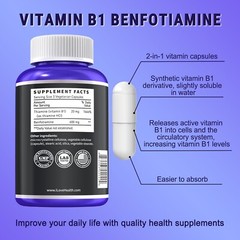 Mega Benfotiamine 600 mg, 120 capsules, a fat-soluble form of thiamine, B1