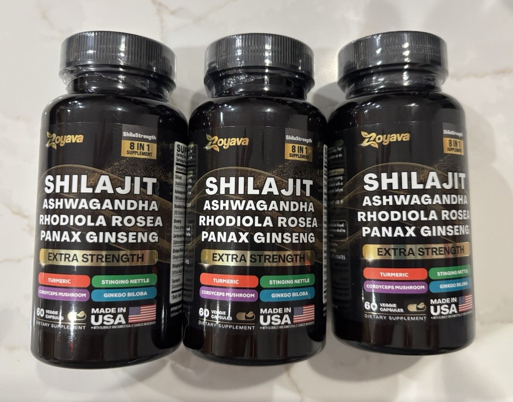 3x Zoyava Shilajit Ashwagandha RosExtra Strength 60ct Each Supplement New-Sealed