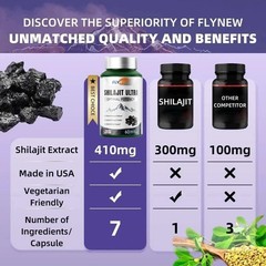 Flynew Optimal Potency Shilajit Ultra 60Capsules Made in USA Including Essential