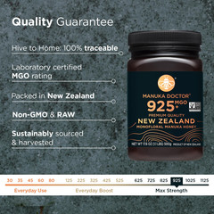 – MGO 925+ Manuka Honey Monofloral, 100% Pure New Zealand Honey. Certified. Guar