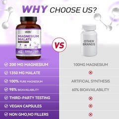 1350mg Magnesium Malate – Supplements with 120 Count (Pack of 1)