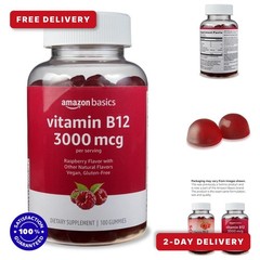 Amazon Basics Vitamin B12 Gummies 3000 mcg – 100 Count – Raspberry Flavor