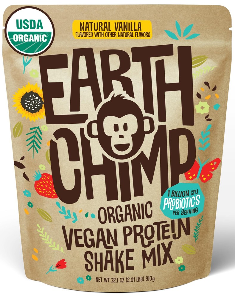 EarthChimp Organic Vegan Protein Powder – with Probiotics – Non GMO, Dairy F…