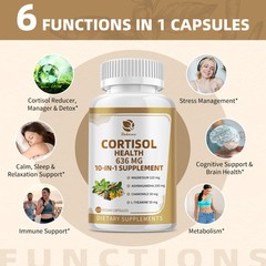 10-in-1 Cortisol Supplements with Magnesium, Ashwagandha, Chamomile, L-Theanine