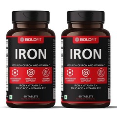 2 X Boldfit Iron Supplement for Women & Men with Vitamin c & Folic Acid 60 Tabs