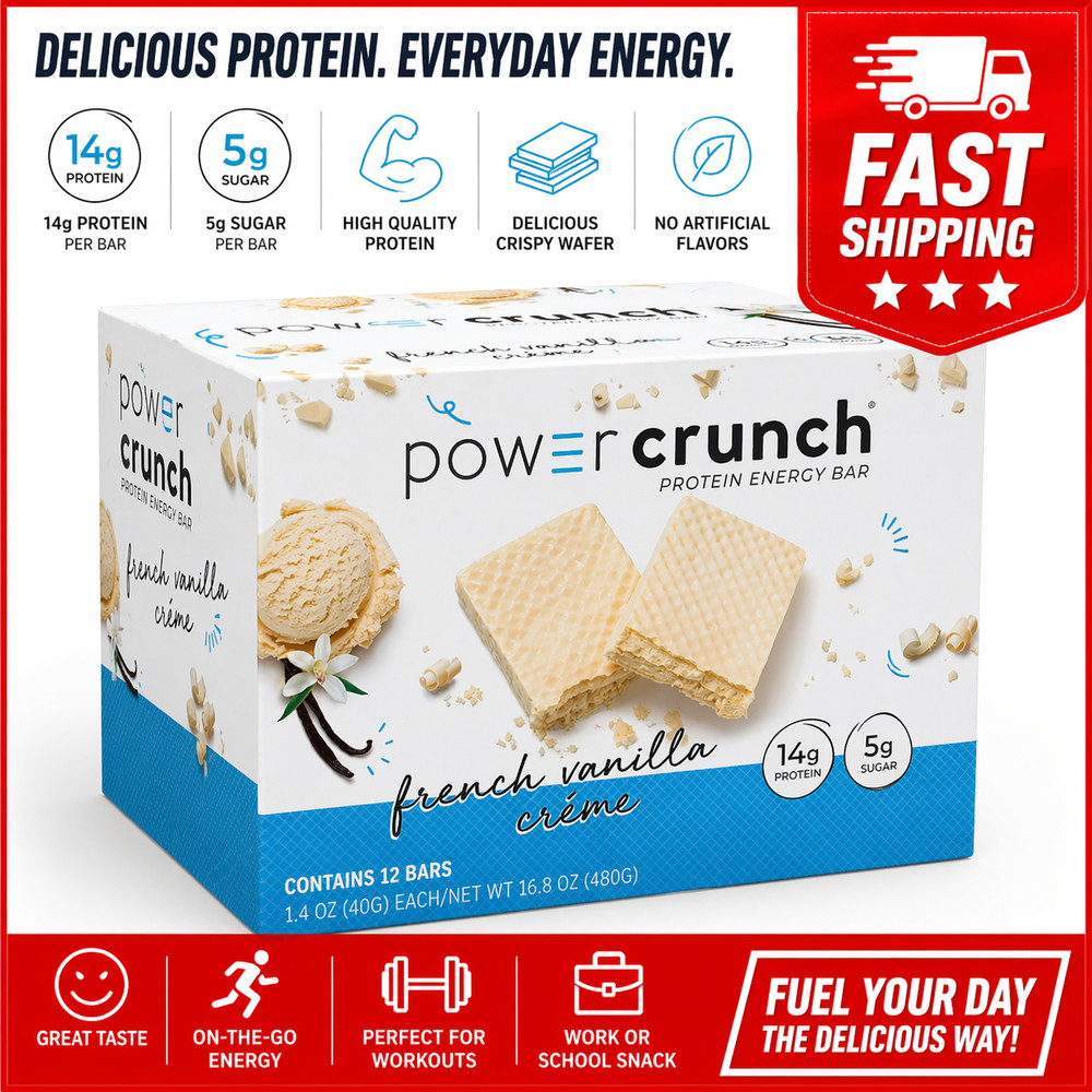 Power Crunch Original Protein Energy Bars, French Vanilla Cream, 1.4 oz, 12Count