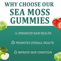 3PCS 16 in 1 Organic Sea Moss Gummy Irishmoss Extract 6000Mg Green Apple Flavor
