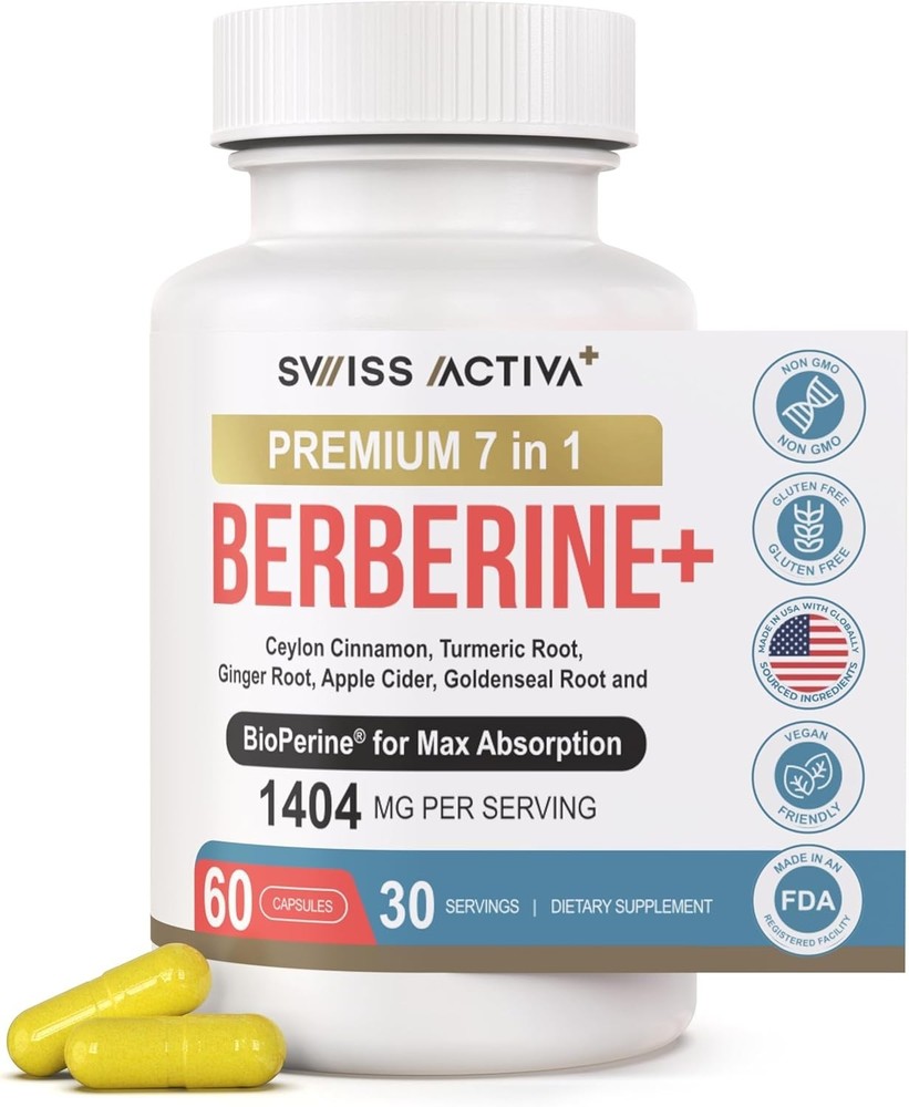 Swiss Activa Organic Berberine 7-in-1 Supplement with Bioperine & More – 60ct.