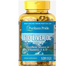 Puritan’s Pride Cod Liver Oil 1000 mg, Good source of Vitamin A&D – 120 Softgels