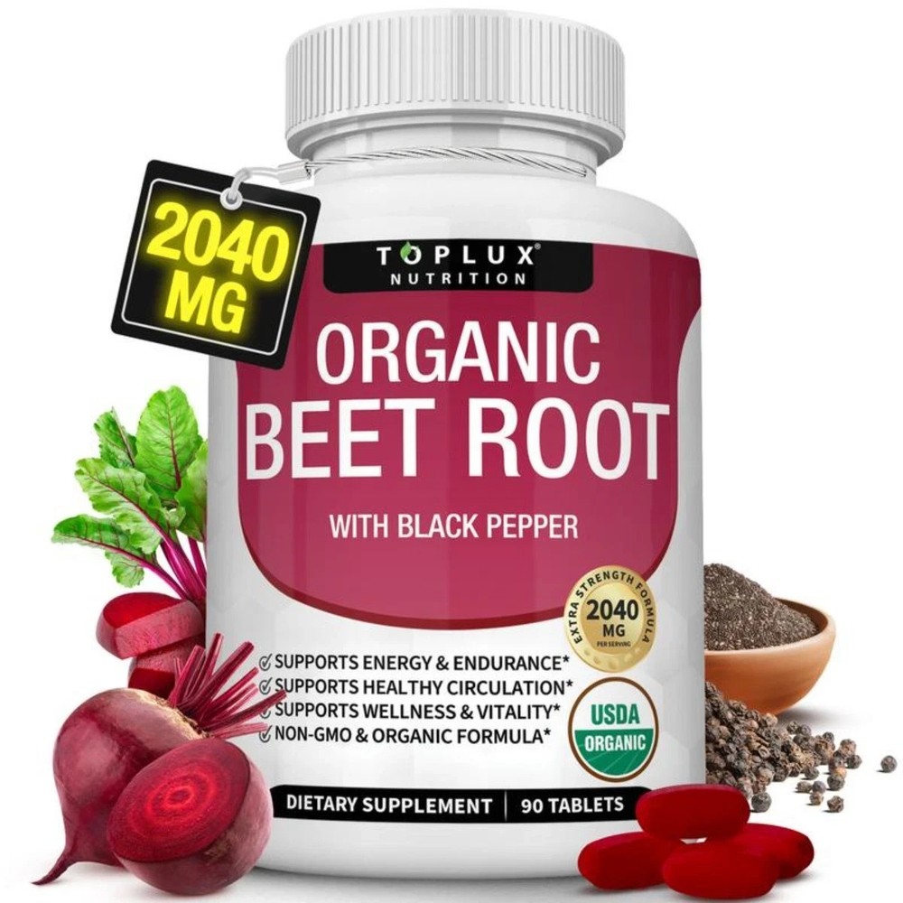 Toplux Organic Beet Root 2040mg Tablets, Nitric Oxide & Circulation Support