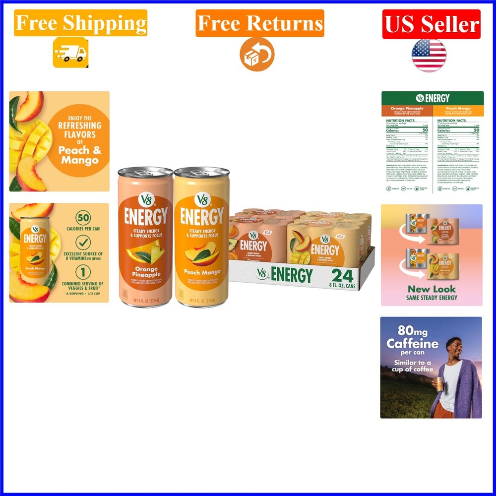 Energy Peach Mango & Orange Pineapple Variety Pack — 24 Cans, 8 oz
