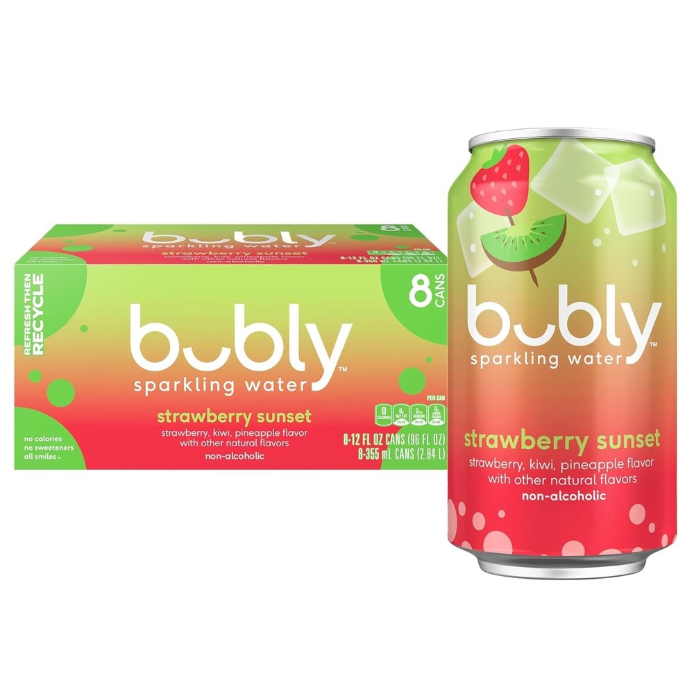 bubly Strawberry Sunset Sparkling Water 12 fl oz Zero Sugar 8 Pack