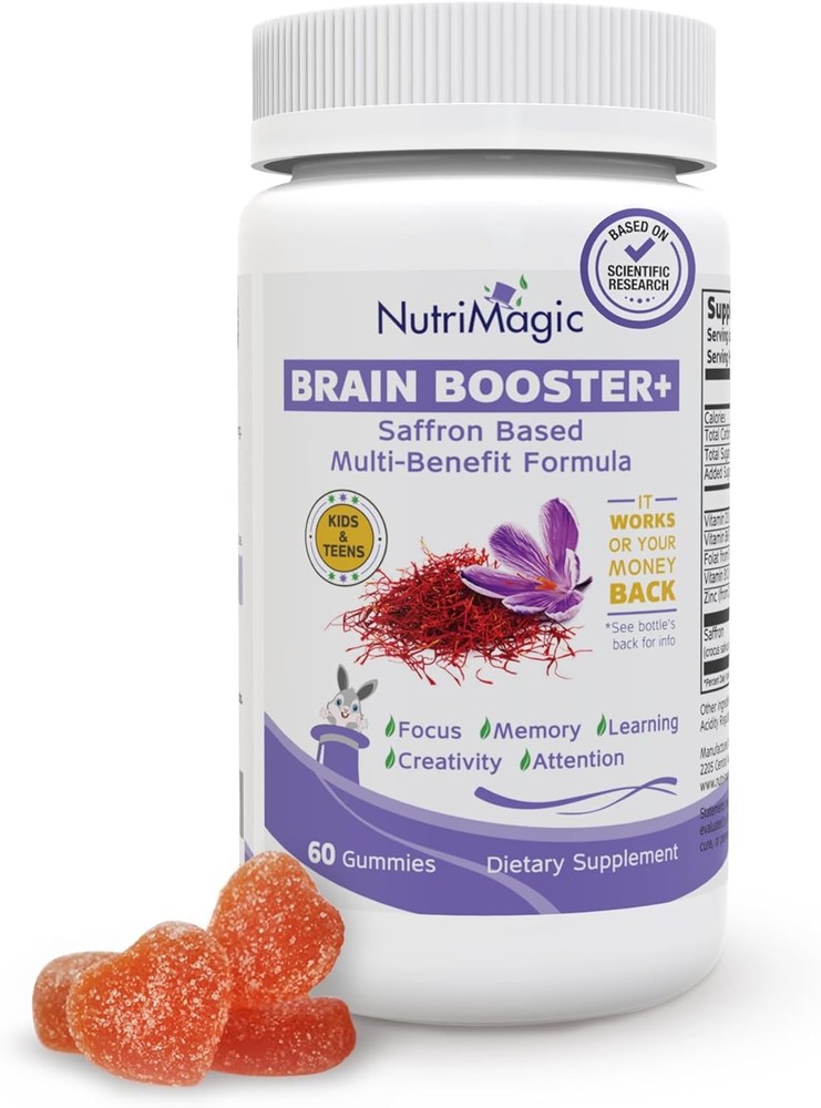 NutriMagic Kids Brain Booster Saffron Extract Gummies Focus Memory Multivitamin