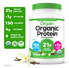 Orgain Organic Vegan Protein Powder, Vanilla Bean, 2.03 lb, 21g Protein