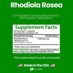 Healthfare Rhodiola Rosea Capsules 1000mg Equivalent | 90 Vegan Capsules