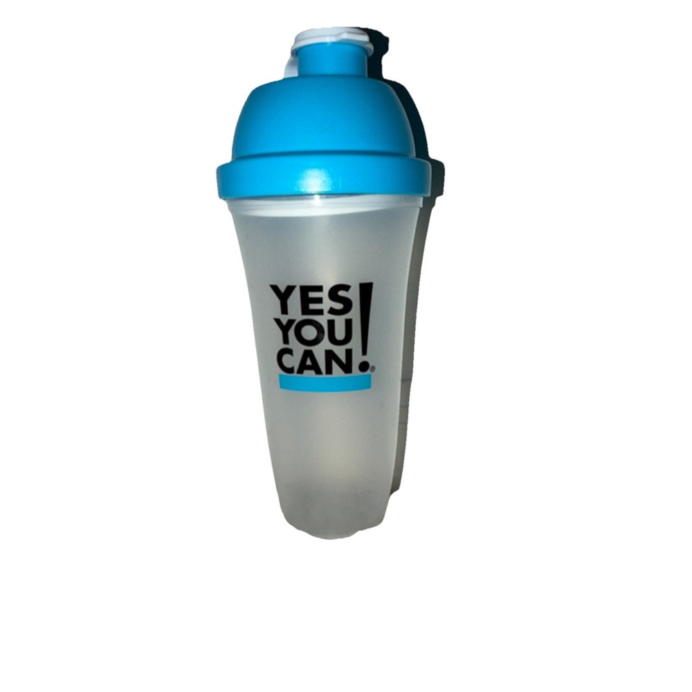 YES YOU CAN! Plastic Shaker Bottle Blue Clear with Mixing Ball Screw-on Lid