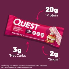 Quest Nutrition Protein Bars, Strawberry Shortcake, 10g Fiber, Gluten Free, 12ct