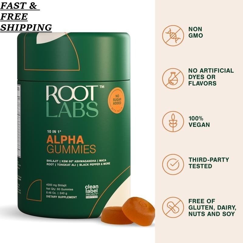 LUXRY Root Labs 10-1 Alpha Gummies | 4K mg Pure Shilajit & KSM-66 | Gummies 60