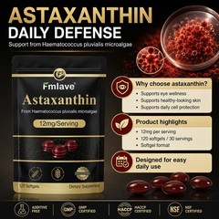 Natural Astaxanthin 12mg Vegan 120 Softgels – Antioxidant Eye Joint Skin Health