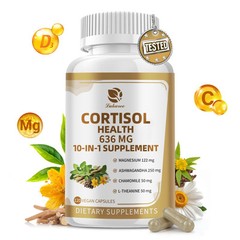10-in-1 Cortisol Supplements with Magnesium, Ashwagandha, Chamomile, L-Theanine