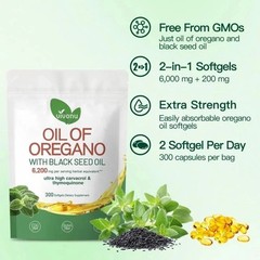 2-PCS Oregano Oil 6200mg with Black Seed Oil.Immune Boosting Capsules