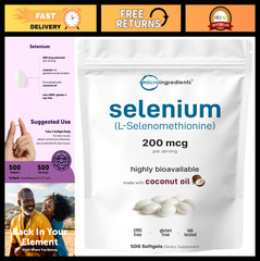 Selenium 200mcg Supplements for Men & Women – 500 Softgels, Non-GMO, Gluten-Free