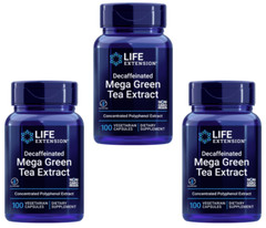 3 PACK Life Extension Decaffeinated Mega Green Tea Extract 100 Veg Capsules