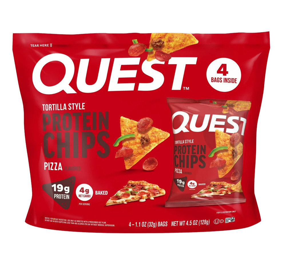Quest Tortilla Style Protein Chips, Ques19g Protein,Pizza Flavor,1.1oz Bags,4 ct