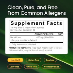Nattokinase 240 Capsules 8 000 FU Max Strength Fermented Natto Extract Heart