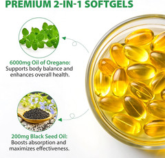 Oil of Oregano with Black Seed Oil, Oil of Oregano Capsules 6000Mg, 2 in 1 Formu